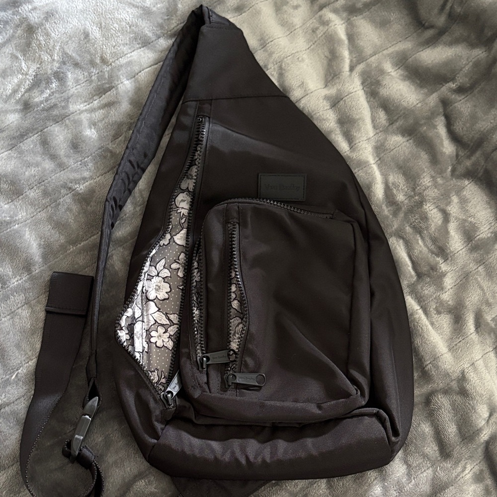 Vera Bradley Black sling Bag with Floral inside Accent